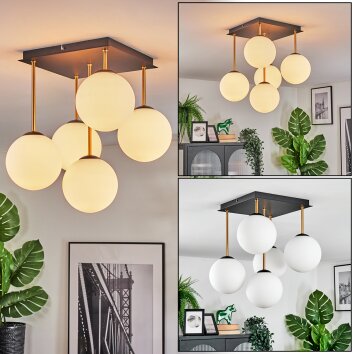 Gastor Deckenleuchte Glas 15 cm Gold, Schwarz, 5-flammig