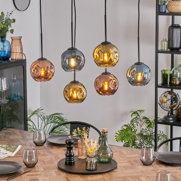Ripoll Hängeleuchte Glas 15 cm Blau, Gold, Kupferfarben, 6-flammig