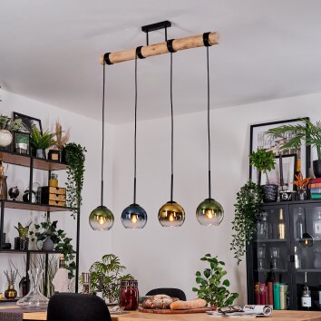 Koyoto Hängeleuchte Glas 15 cm Naturfarben, Schwarz, 4-flammig