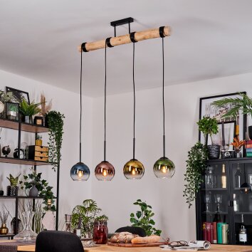 Koyoto Hängeleuchte Glas 15 cm Naturfarben, Schwarz, 4-flammig