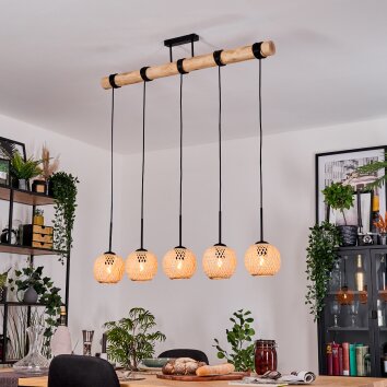 Basto Pendelleuchte Naturfarben, Schwarz, 5-flammig