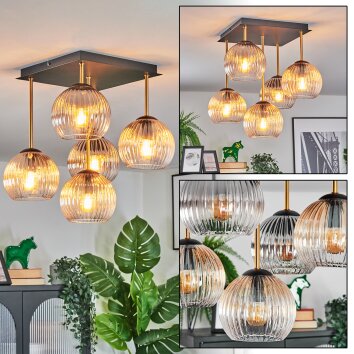 Koyoto Deckenleuchte Glas 15 cm Gold, Schwarz, 5-flammig