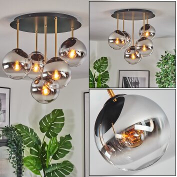 Gastor Deckenleuchte Glas 15 cm Messing, Schwarz, 5-flammig