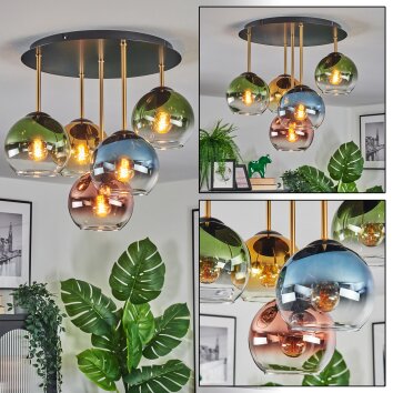 Koyoto Deckenleuchte Glas 15 cm Messing, Schwarz, 5-flammig