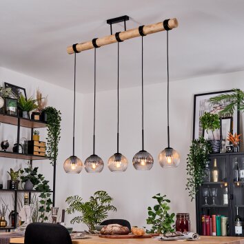 Koyoto Hängeleuchte Glas 15 cm Naturfarben, Schwarz, 5-flammig