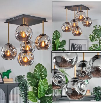 Ripoll Deckenleuchte Glas 15 cm Gold, Schwarz, 5-flammig