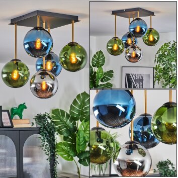 Gastor Deckenleuchte Glas 15 cm Gold, Schwarz, 5-flammig