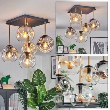 Ripoll Deckenleuchte Glas 15 cm Gold, Schwarz, 5-flammig