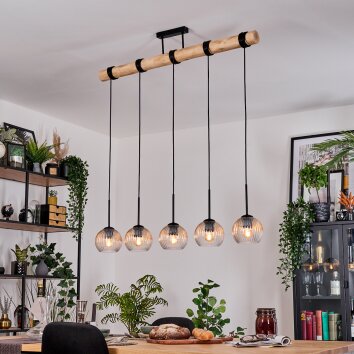 Koyoto Hängeleuchte Glas 15 cm Naturfarben, Schwarz, 5-flammig