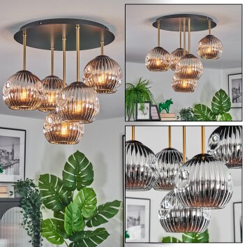 Ripoll Deckenleuchte Glas 15 cm Messing, Schwarz, 5-flammig