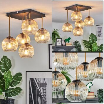 Ripoll Deckenleuchte Glas 15 cm Gold, Schwarz, 5-flammig