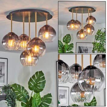 Koyoto Deckenleuchte Glas 15 cm Messing, Schwarz, 5-flammig