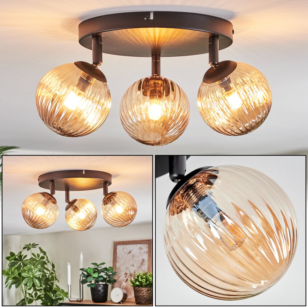 Chehalis Deckenleuchte Glas 12 cm Bernsteinfarben, 3-flammig main product photo