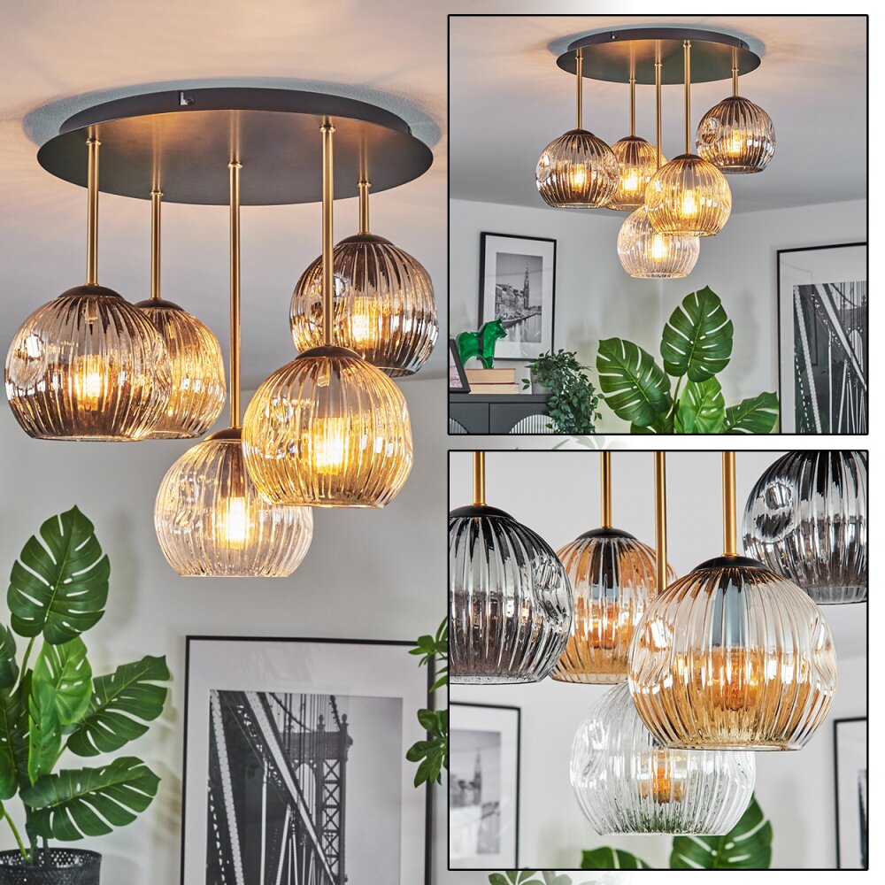 Ripoll Deckenleuchte Glas 15 cm Messing, Schwarz, 5-flammig main product photo