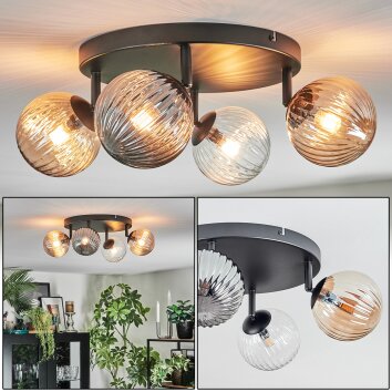 Chehalis Deckenleuchte Glas 12 cm Bernsteinfarben, Klar, Rauchfarben, 4-flammig