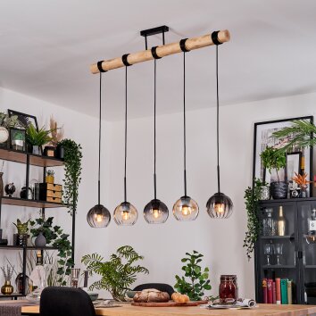 Koyoto Hängeleuchte Glas 15 cm Naturfarben, Schwarz, 5-flammig