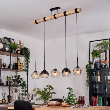 Koyoto Hängeleuchte Glas 15 cm Naturfarben, Schwarz, 5-flammig