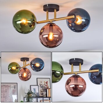 Gastor Deckenleuchte Glas 15 cm Gold, Schwarz, 3-flammig