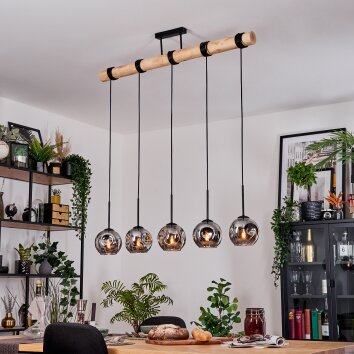 Ripoll Hängeleuchte Glas 15 cm Naturfarben, Schwarz, 5-flammig