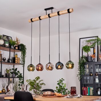 Ripoll Hängeleuchte Glas 15 cm Naturfarben, Schwarz, 5-flammig