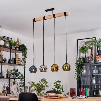 Koyoto Hängeleuchte Glas 15 cm Naturfarben, Schwarz, 4-flammig