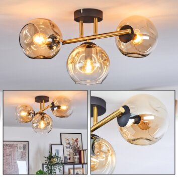 Ripoll Deckenleuchte Glas 15 cm Gold, Schwarz, 3-flammig