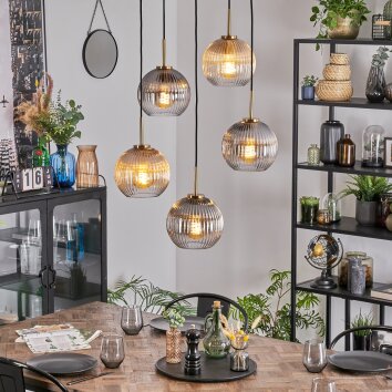 Koyoto Hängeleuchte Glas 20 cm Gold, Schwarz, 5-flammig