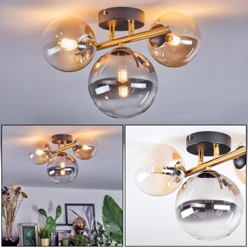 Chehalis Deckenleuchte Glas 12 cm, 15 cm Gold, Schwarz, 3-flammig