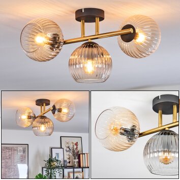 Koyoto Deckenleuchte Glas 15 cm Gold, Schwarz, 3-flammig