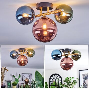 Chehalis Deckenleuchte Glas 12 cm, 15 cm Gold, Schwarz, 3-flammig