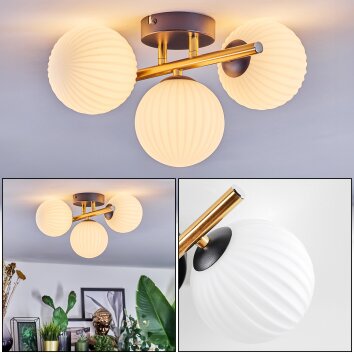 Chehalis Deckenleuchte Glas 12 cm Gold, Schwarz, 3-flammig