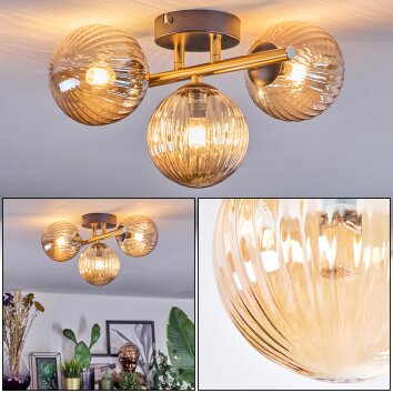 Chehalis Deckenleuchte Glas 12 cm Gold, Schwarz, 3-flammig