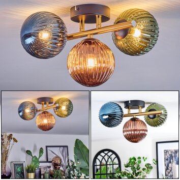 Chehalis Deckenleuchte Glas 12 cm Gold, Schwarz, 3-flammig