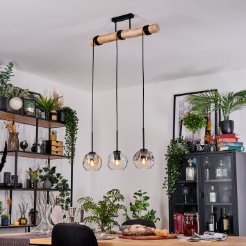 Ripoll Hängeleuchte Glas 15 cm Naturfarben, Schwarz, 3-flammig