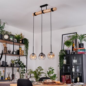 Ripoll Hängeleuchte Glas 15 cm Naturfarben, Schwarz, 3-flammig