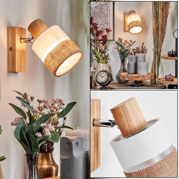 Fallhagen Wandleuchte Chrom, Holz hell, 1-flammig