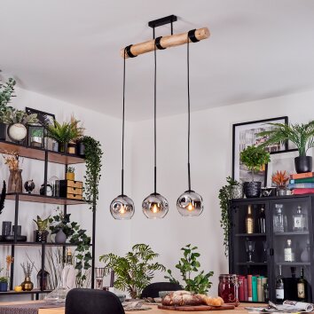 Ripoll Hängeleuchte Glas 15 cm Naturfarben, Schwarz, 3-flammig