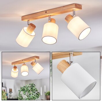 Fallhagen Deckenleuchte Chrom, Holz hell, 3-flammig