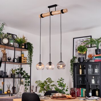 Koyoto Hängeleuchte Glas 15 cm Naturfarben, Schwarz, 3-flammig