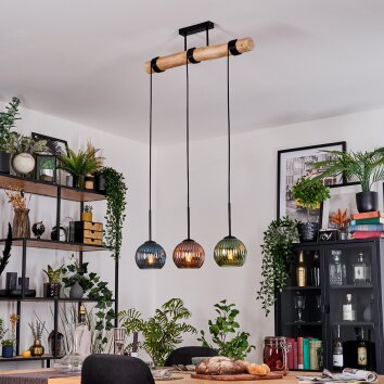 Koyoto Hängeleuchte Glas 15 cm Naturfarben, Schwarz, 3-flammig