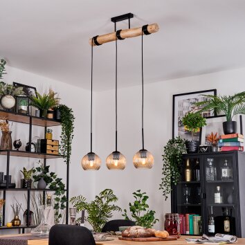 Koyoto Hängeleuchte Glas 15 cm Naturfarben, Schwarz, 3-flammig
