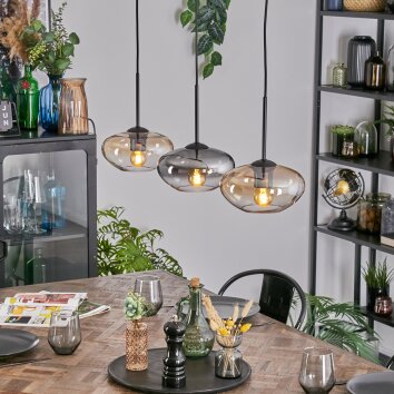 Mertola Hängeleuchte Glas 20 cm Bernsteinfarben, Klar, Rauchfarben, 3-flammig