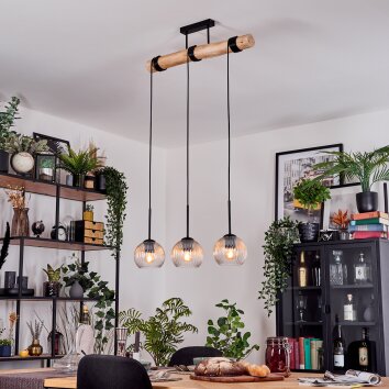 Koyoto Hängeleuchte Glas 15 cm Naturfarben, Schwarz, 3-flammig
