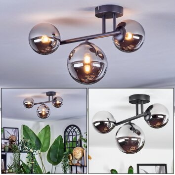 Chehalis Deckenleuchte Glas 12 cm, 15 cm Chrom, Rauchfarben, 3-flammig