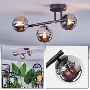 Chehalis Deckenleuchte Glas 10 cm Chrom, Rauchfarben, 3-flammig