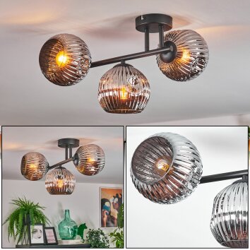 Ripoll Deckenleuchte Glas 15 cm Chrom, Rauchfarben, 3-flammig