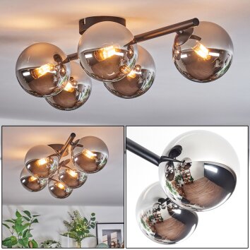 Chehalis Deckenleuchte Glas 12 cm Chrom, Rauchfarben, 5-flammig