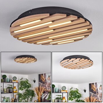 Vorlix Deckenleuchte LED Holzoptik, Schwarz, 1-flammig