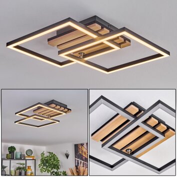 Rivano Deckenleuchte LED Chrom, Holzoptik, Schwarz, 1-flammig