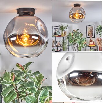 Ripoll Deckenleuchte Glas 30 cm Chrom, Klar, Rauchfarben, 1-flammig